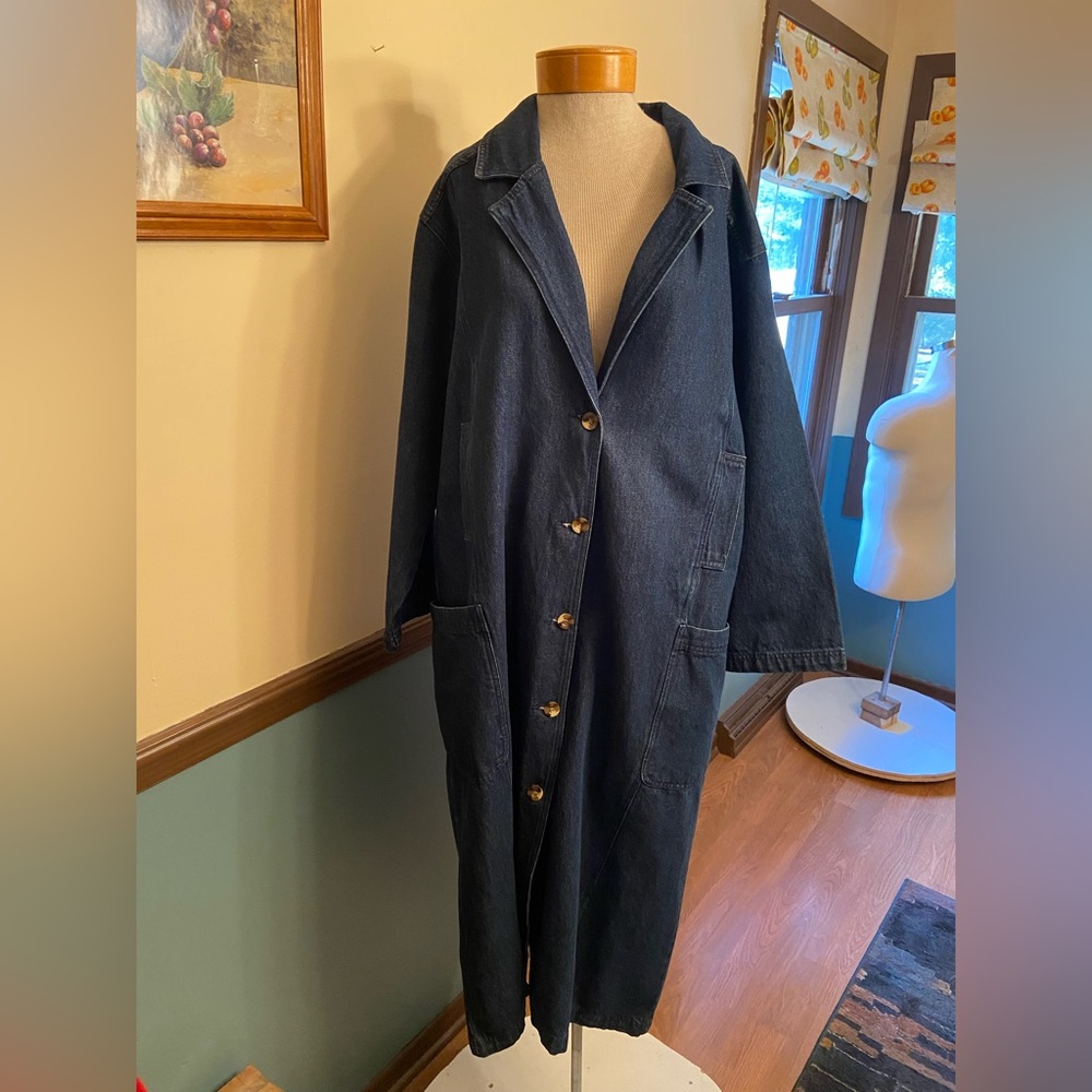 Newport News 100% Cotton Long Denim Coat with Button Closure L/XL